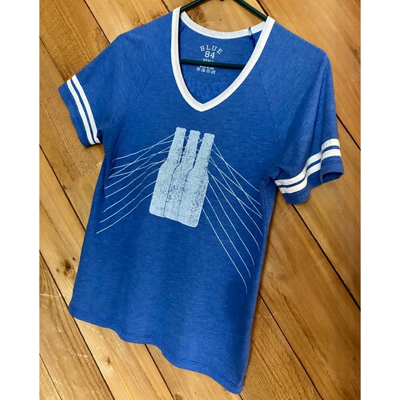 Vintage Blue V-neck Ringer T-shirt Small - Picture 3 of 11